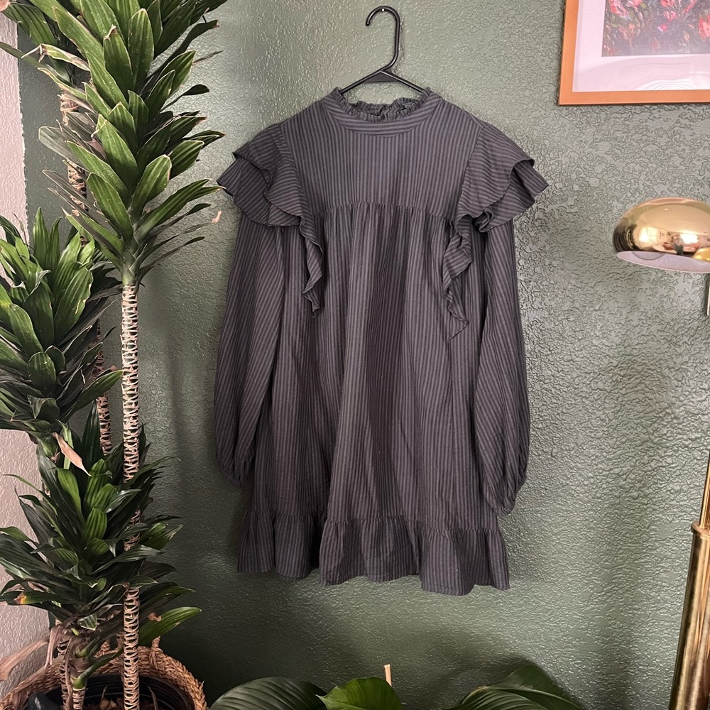 Grey striped long sleeve dress